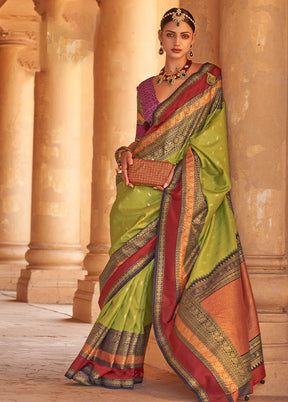 GREEN Dupion Silk Saree With Blouse Piece - Indian Silk House Agencies