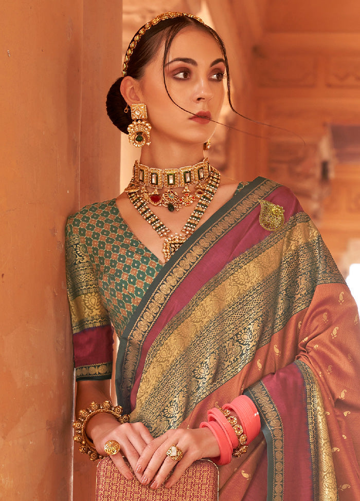 BROWN Dupion Silk Saree With Blouse Piece - Indian Silk House Agencies