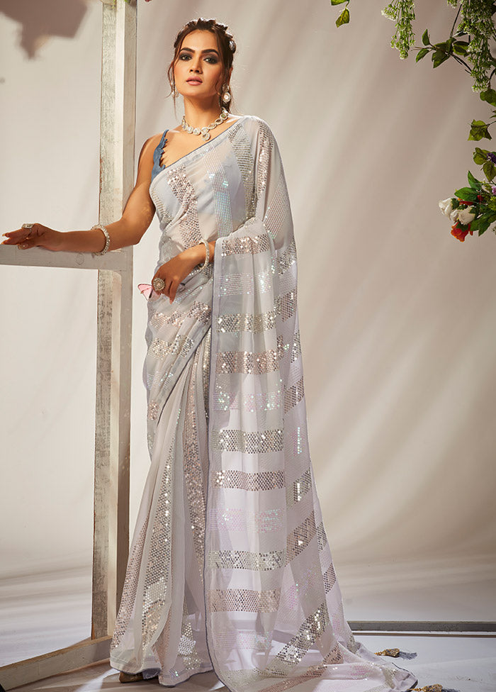 Grey Georgette Saree With Blouse Piece - Indian Silk House Agencies