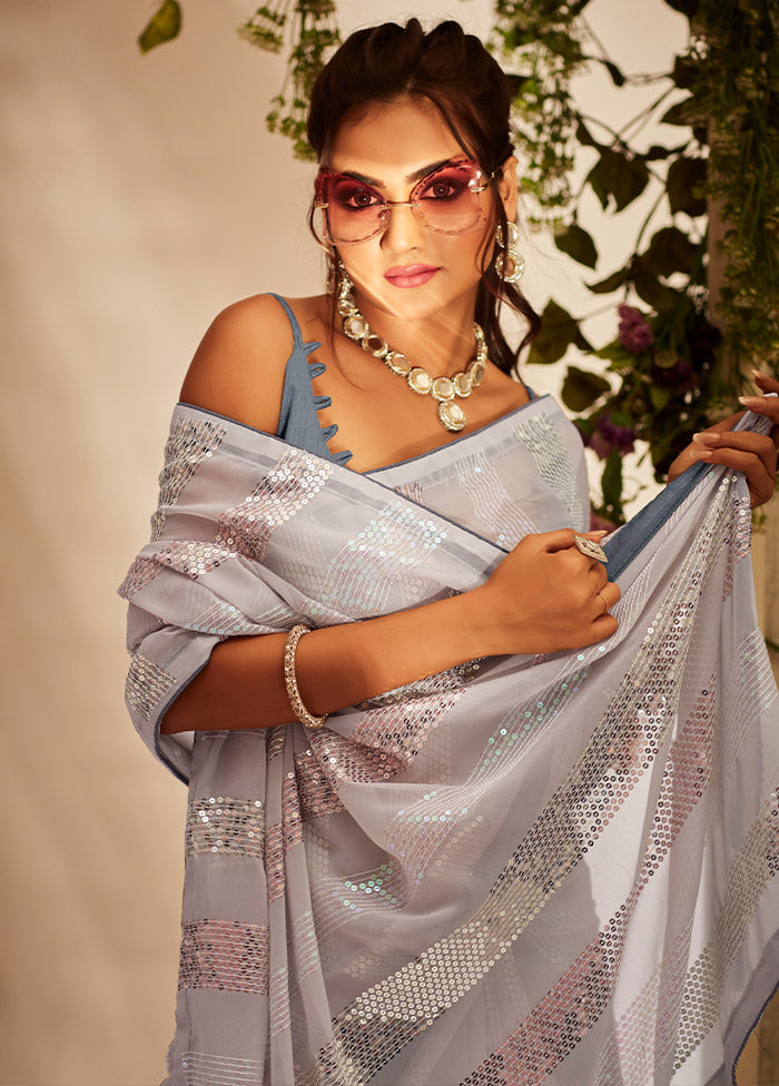 Grey Georgette Saree With Blouse Piece - Indian Silk House Agencies