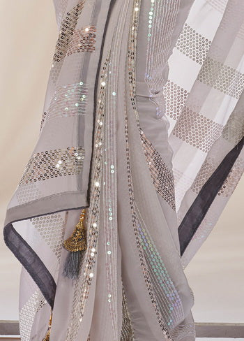 Grey Georgette Saree With Blouse Piece - Indian Silk House Agencies