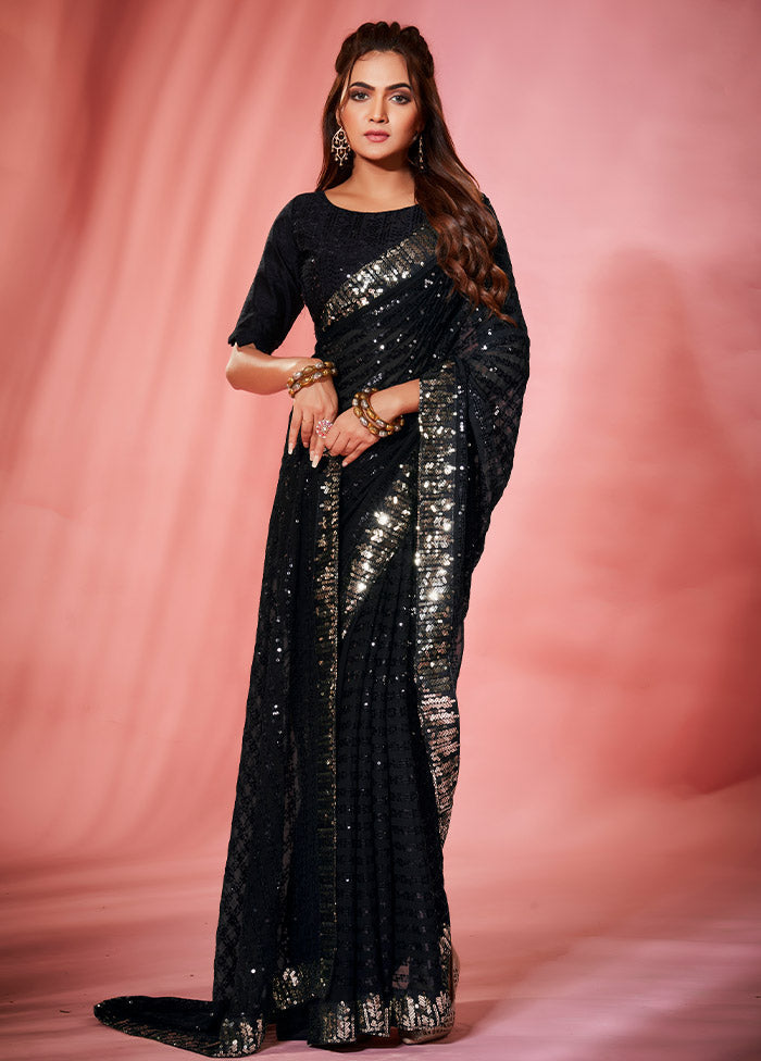 Black Georgette Saree With Blouse Piece - Indian Silk House Agencies