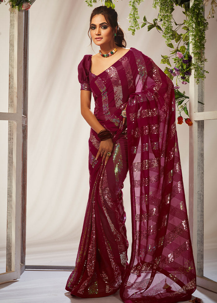 Maroon Georgette Saree With Blouse Piece - Indian Silk House Agencies