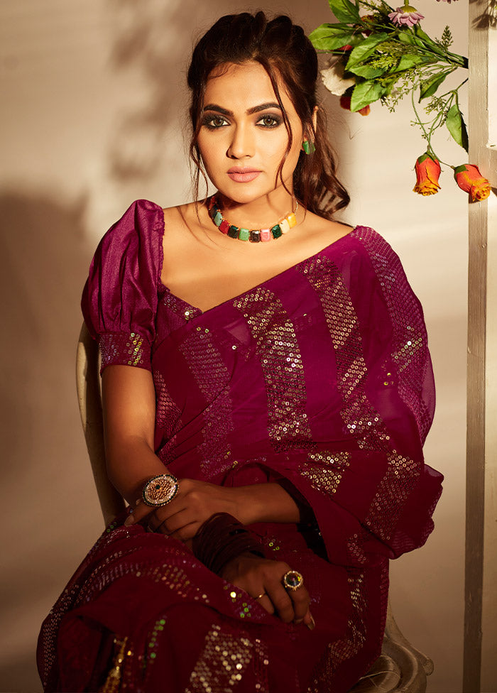 Maroon Georgette Saree With Blouse Piece - Indian Silk House Agencies