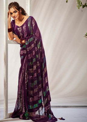 Wine Georgette Saree With Blouse Piece - Indian Silk House Agencies