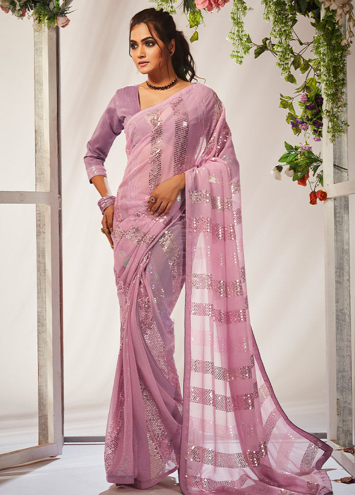 Pink Georgette Saree With Blouse Piece - Indian Silk House Agencies