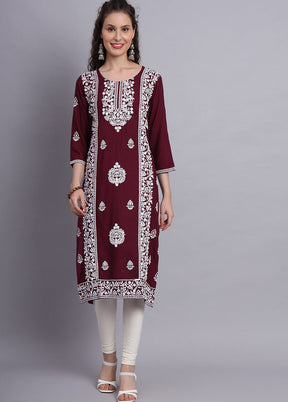 Wine Readymade Rayon Kurti - Indian Silk House Agencies