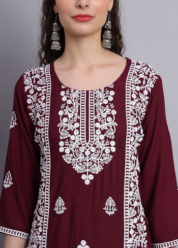 Wine Readymade Rayon Kurti