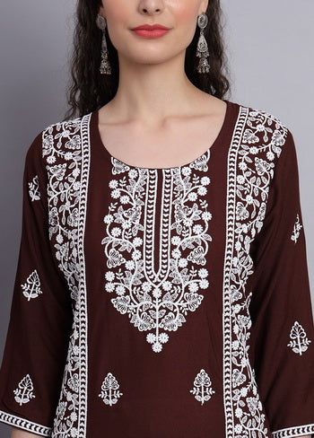 Coffee Readymade Rayon Kurti - Indian Silk House Agencies