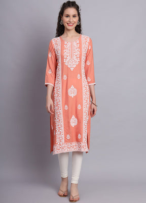 Peach Readymade Rayon Kurti - Indian Silk House Agencies