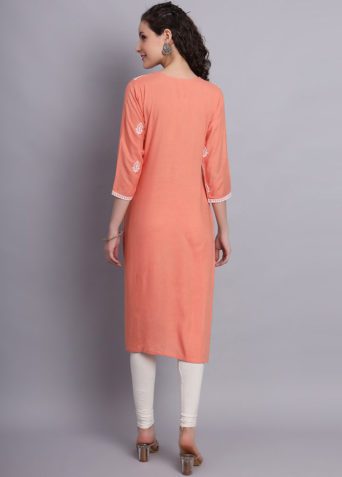 Peach Readymade Rayon Kurti - Indian Silk House Agencies