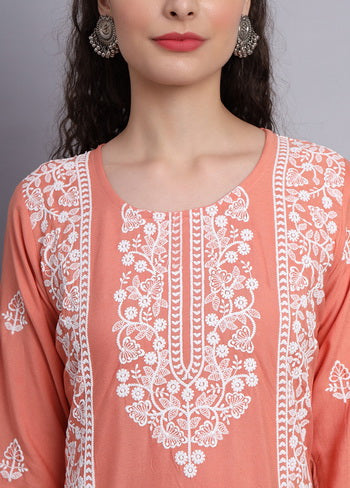 Peach Readymade Rayon Kurti - Indian Silk House Agencies