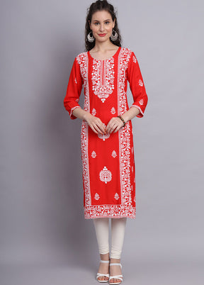 Orange Readymade Rayon Kurti - Indian Silk House Agencies