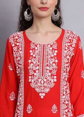 Orange Readymade Rayon Kurti - Indian Silk House Agencies