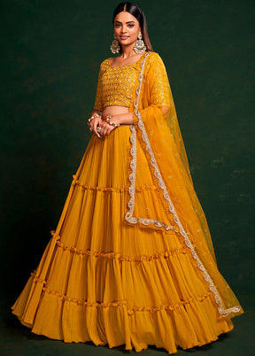 3 Pc Yellow Georgette Semi Stitched Lehenga Set - Indian Silk House Agencies