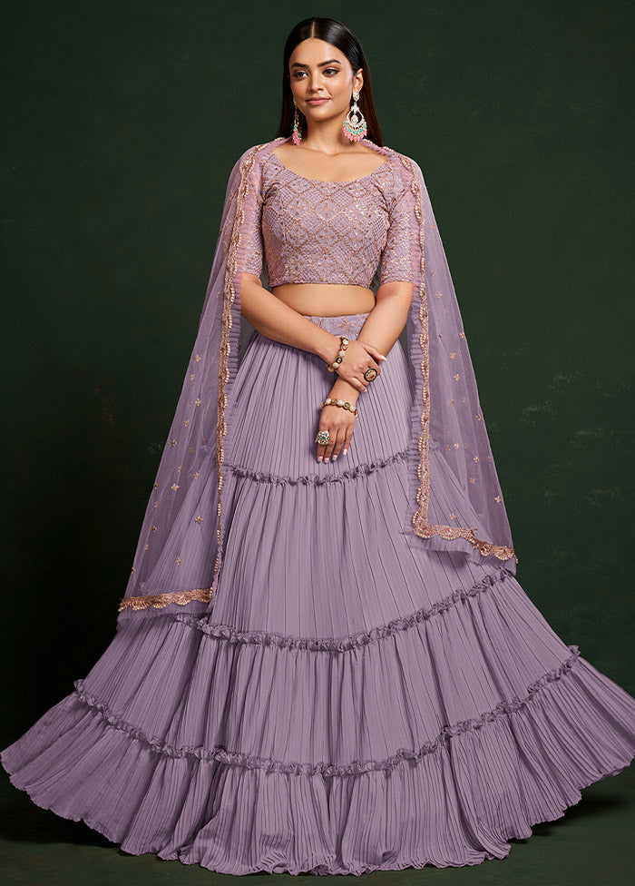 3 Pc Lavender Georgette Semi Stitched Lehenga Set - Indian Silk House Agencies