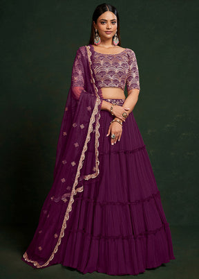 3 Pc Purple Georgette Semi Stitched Lehenga Set