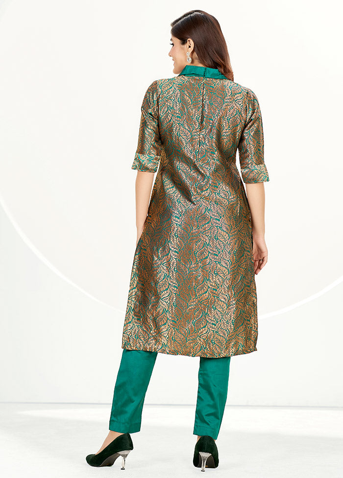 3 Pc Sea Green Unstitched Silk Suit Set - Indian Silk House Agencies