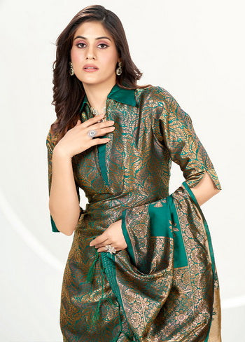 3 Pc Sea Green Unstitched Silk Suit Set - Indian Silk House Agencies