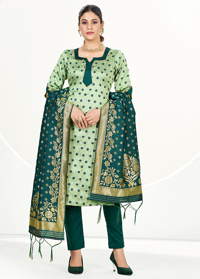 3 Pc Green Unstitched Silk Suit Set - Indian Silk House Agencies