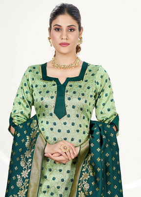 3 Pc Green Unstitched Silk Suit Set - Indian Silk House Agencies