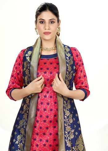 3 Pc Pink Unstitched Silk Suit Set - Indian Silk House Agencies