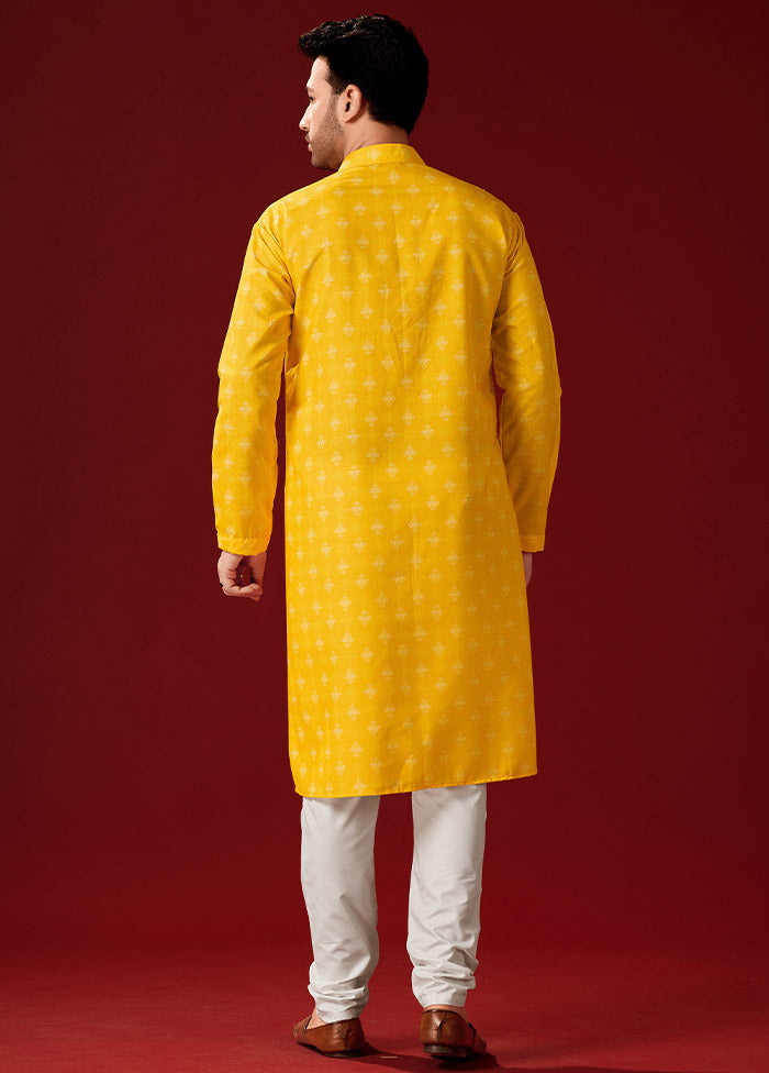 2 Pc Yellow Cotton Kurta And Pajama Set - Indian Silk House Agencies