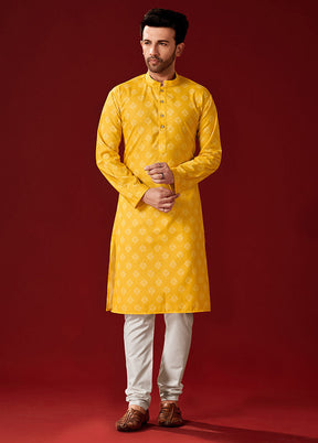 2 Pc Yellow Cotton Kurta And Pajama Set - Indian Silk House Agencies