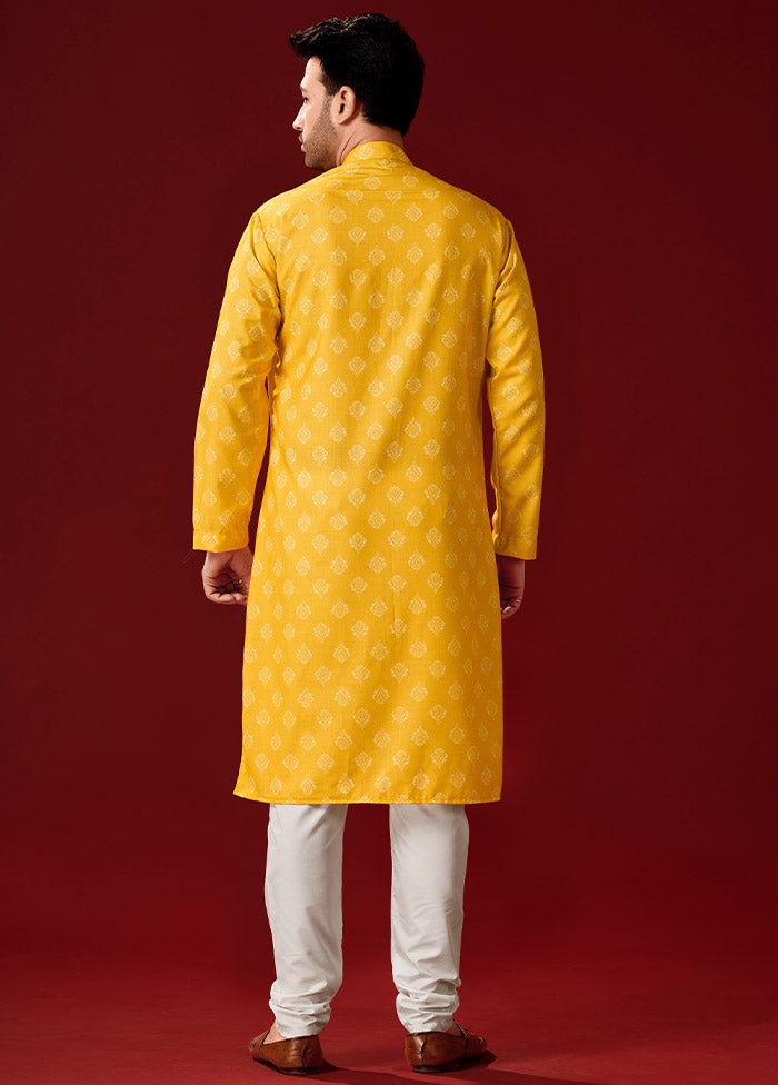 2 Pc Yellow Cotton Kurta And Pajama Set - Indian Silk House Agencies