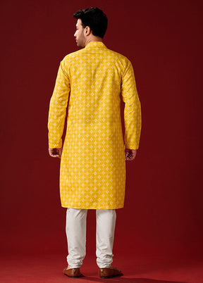 2 Pc Yellow Cotton Kurta And Pajama Set - Indian Silk House Agencies