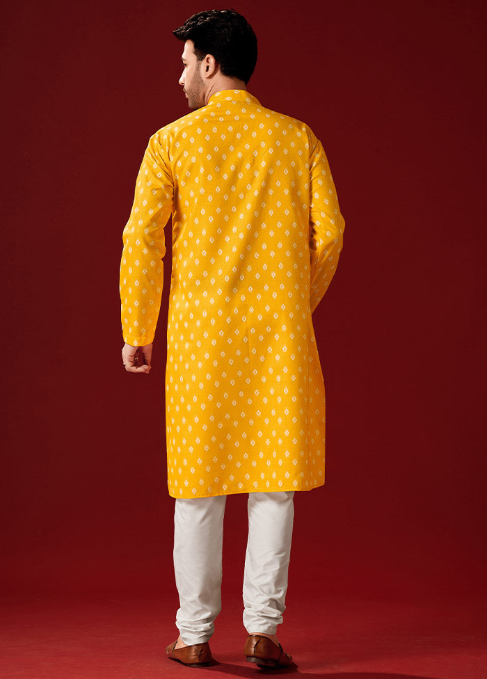 2 Pc Yellow Cotton Kurta And Pajama Set - Indian Silk House Agencies