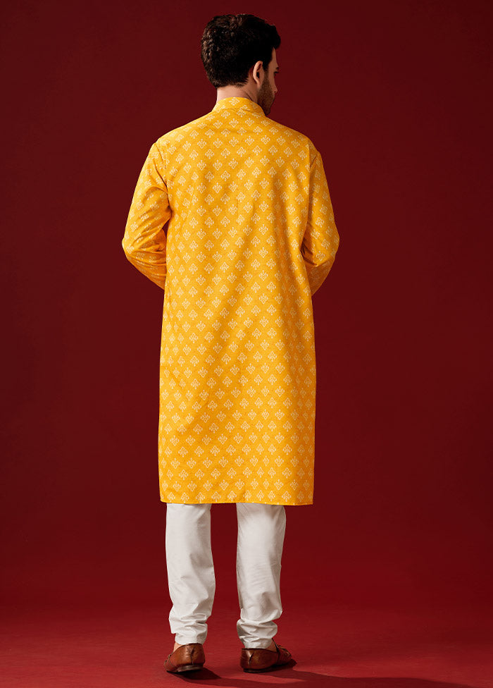 2 Pc Yellow Cotton Kurta And Pajama Set - Indian Silk House Agencies