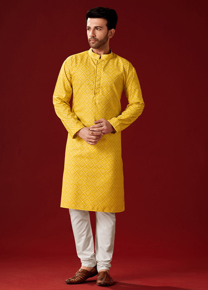 2 Pc Yellow Cotton Kurta And Pajama Set - Indian Silk House Agencies