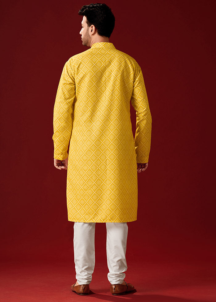 2 Pc Yellow Cotton Kurta And Pajama Set - Indian Silk House Agencies