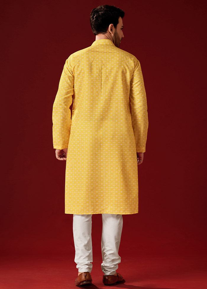 2 Pc Yellow Cotton Kurta And Pajama Set - Indian Silk House Agencies