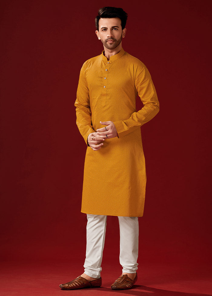 2 Pc Yellow Cotton Kurta And Pajama Set - Indian Silk House Agencies