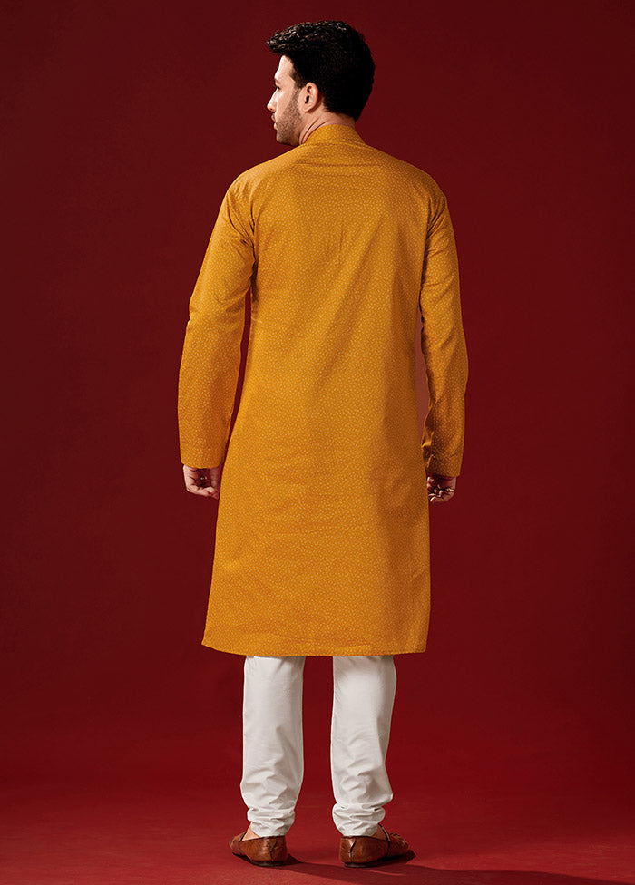 2 Pc Yellow Cotton Kurta And Pajama Set - Indian Silk House Agencies