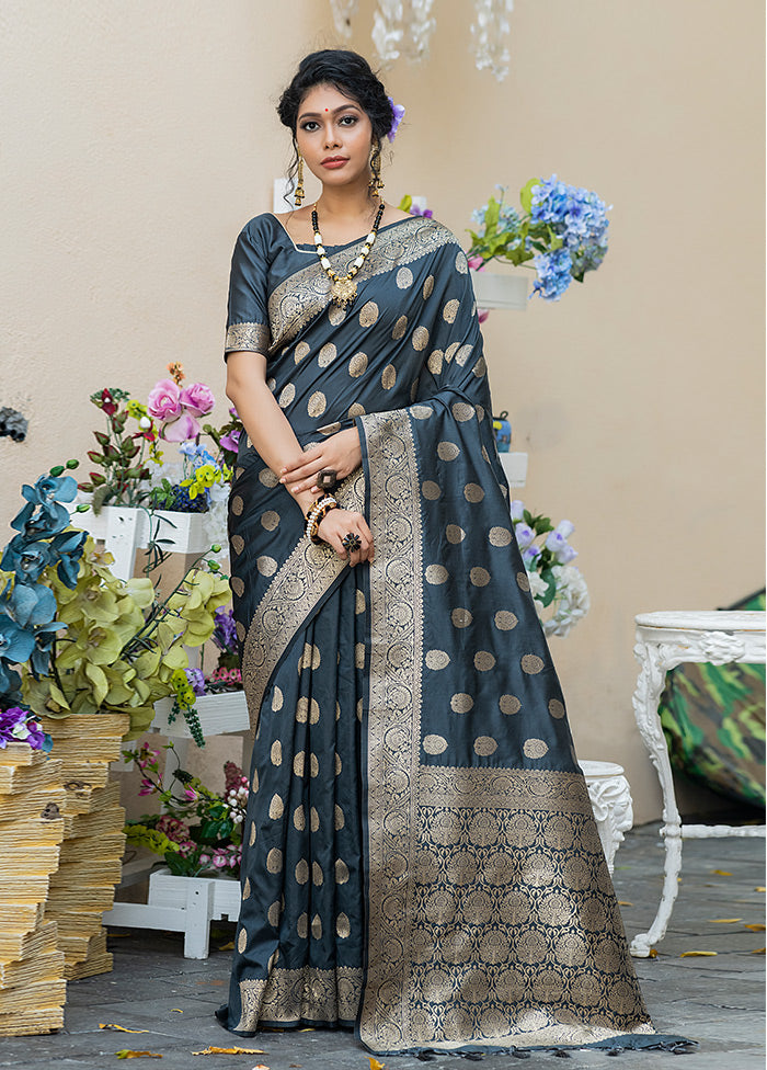 Grey Spun Silk Saree With Blouse Piece - Indian Silk House Agencies