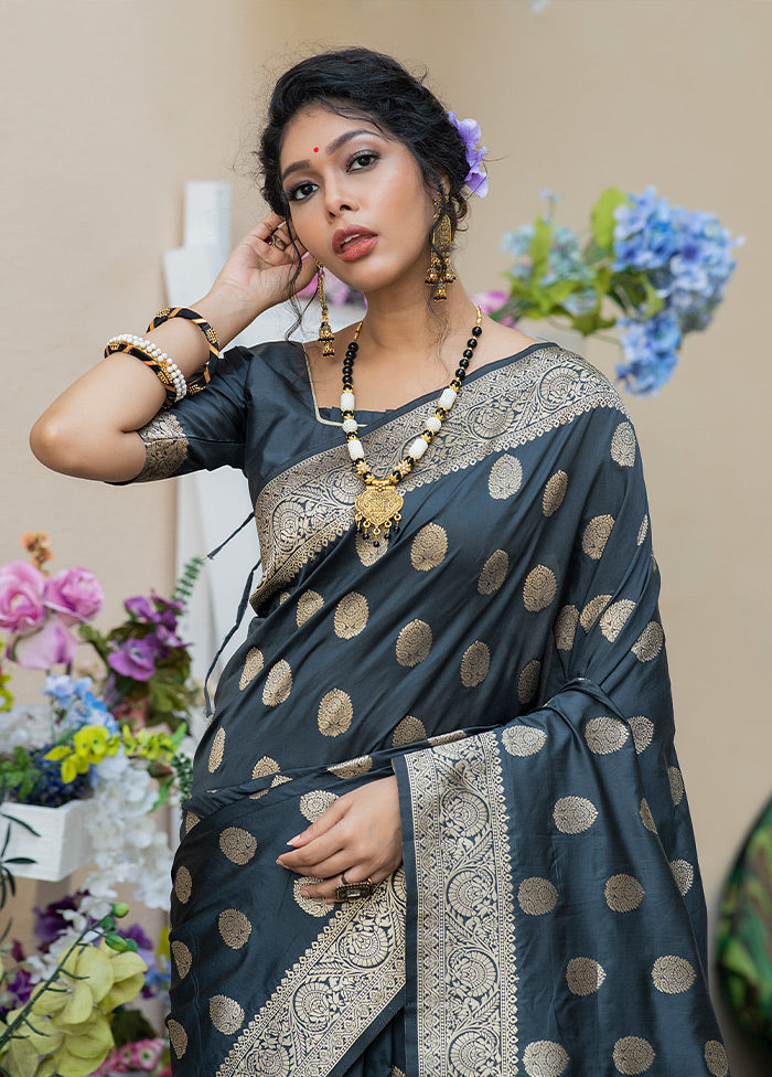 Grey Spun Silk Saree With Blouse Piece - Indian Silk House Agencies