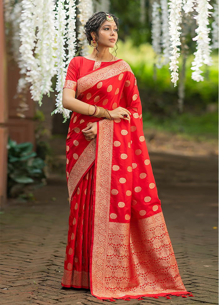 Red Spun Silk Saree With Blouse Piece - Indian Silk House Agencies