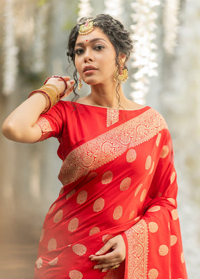 Red Spun Silk Saree With Blouse Piece - Indian Silk House Agencies