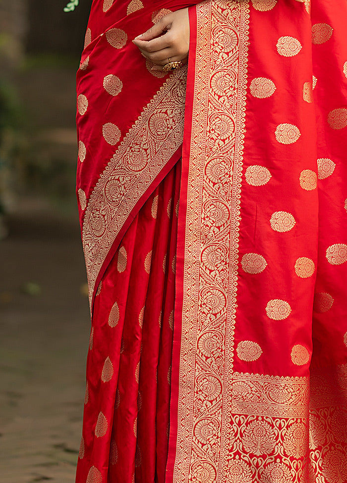 Red Spun Silk Saree With Blouse Piece - Indian Silk House Agencies