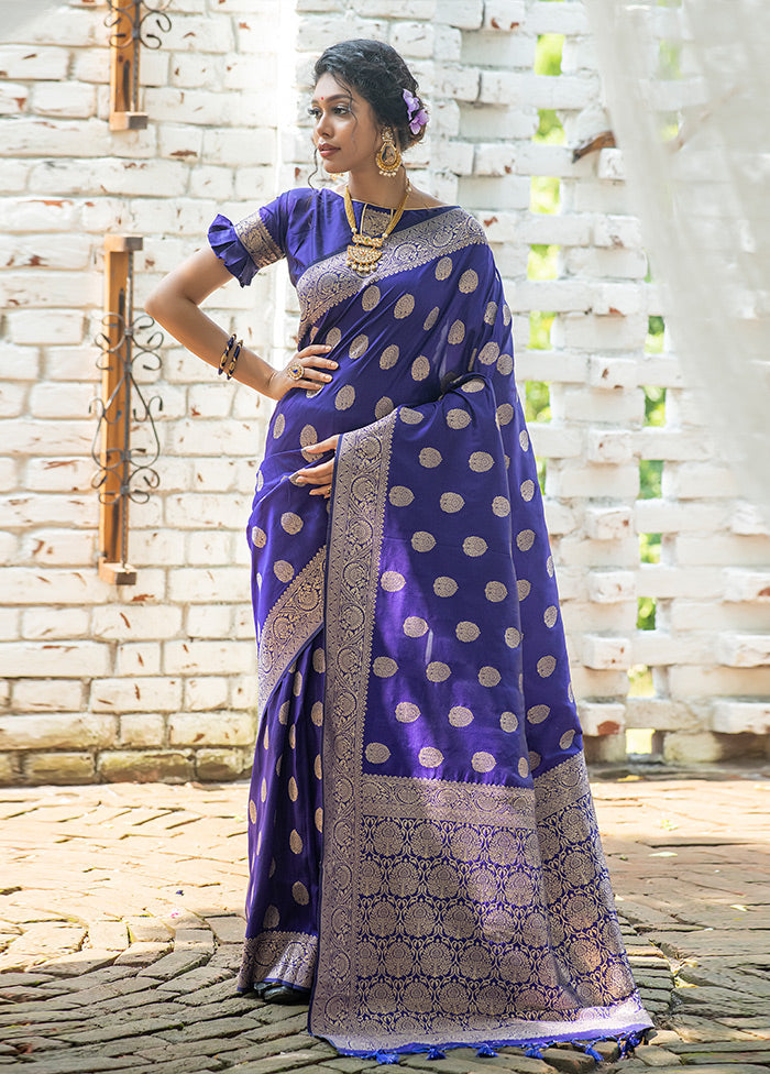 Royal Blue Spun Silk Saree With Blouse Piece - Indian Silk House Agencies