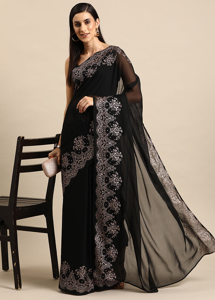 Black Chiffon Silk Saree With Blouse Piece - Indian Silk House Agencies