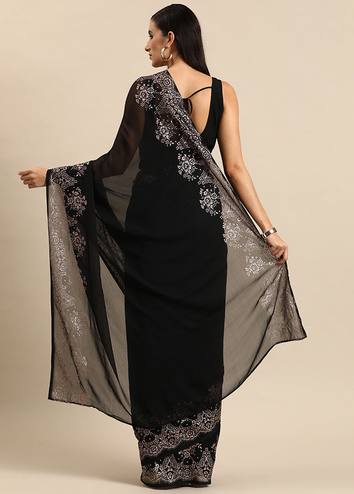 Black Chiffon Silk Saree With Blouse Piece - Indian Silk House Agencies