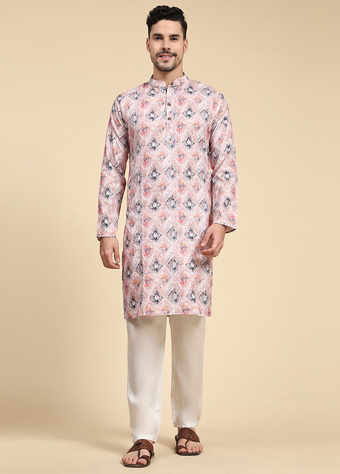 Multicolor Mandarin Collar Dupion Silk Kurta - Indian Silk House Agencies