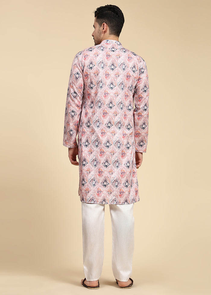 Multicolor Mandarin Collar Dupion Silk Kurta - Indian Silk House Agencies