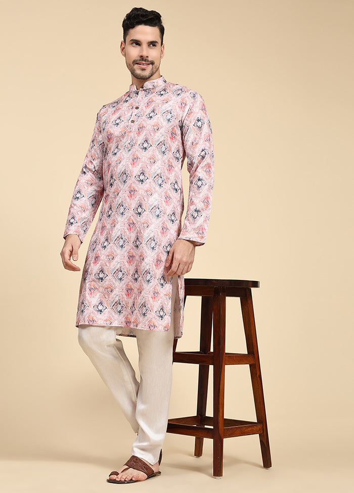Multicolor Mandarin Collar Dupion Silk Kurta - Indian Silk House Agencies