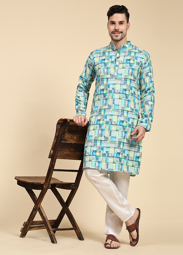 Multicolor Mandarin Collar Dupion Silk Kurta - Indian Silk House Agencies