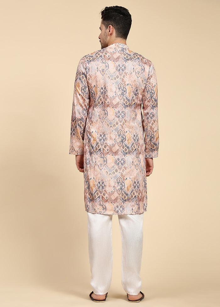 Multicolor Mandarin Collar Dupion Silk Kurta - Indian Silk House Agencies